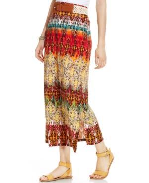Agb Petite Belted Tribal-print Maxi Skirt