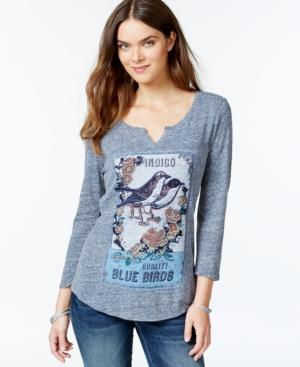 Lucky Brand Three-quarter-sleeve Bird Graphic Top