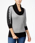 Bcx Juniors' Lace-sleeve Colorblocked Sweater