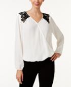 Thalia Sodi Lace-shoulder Surplice Blouse, Only At Macy's