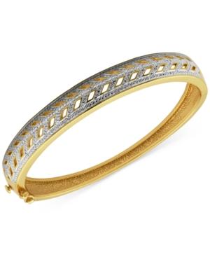 Diamond Accented Cut-out Hinged Bangle Bracelet In 18k Gold-plating