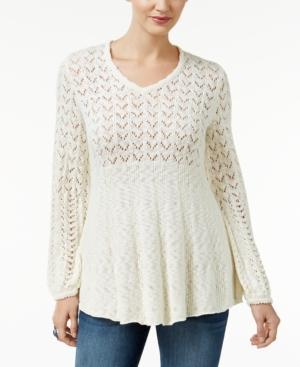Style & Co. Pointelle Bishop-sleeve Sweater, Only At Macy's