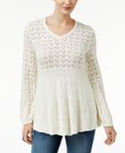 Style & Co. Pointelle Bishop-sleeve Sweater, Only At Macy's