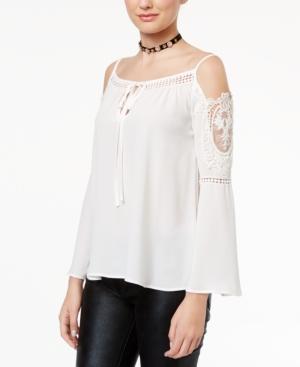 Beauty And The Beast Juniors' Cold-shoulder Lace-trim Blouse