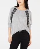 Ultra Flirt By Ikeddi Juniors' Lace-trimmed Pullover Sweater