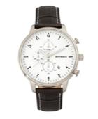 Breed Quartz Lacroix Silver And Black Chronograph Leather Watches 47mm