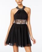Blondie Nites Juniors' Sequined Illusion A-line Dress