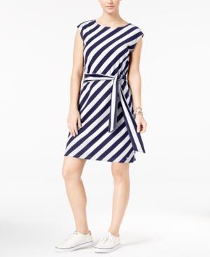 Tommy Hilfiger Freya Striped Belted Fit & Flare Dress