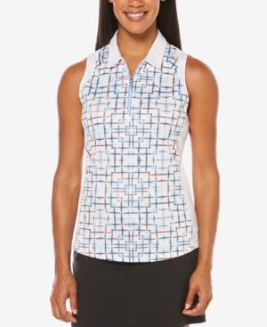 Pga Tour Printed Quarter-zip Sleeveless Polo