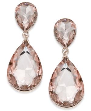 Thalia Sodi Rose Gold-tone Pink Crystal Double Drop Earrings, Only At Macy's