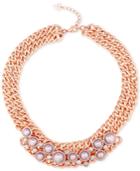 Guess Rose Gold-tone Imitation Pearl Double Chain Collar Necklace