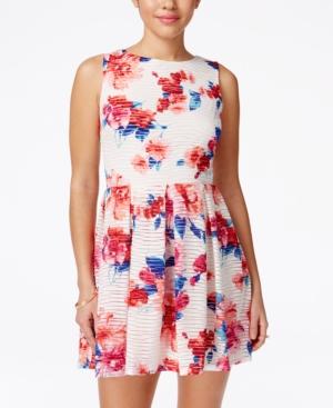 B Darlin Juniors' Floral-print Fit & Flare Dress