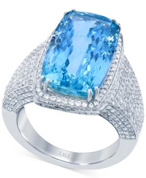 Lali Jewels Swiss Aquamarine (10 Ct. T.w.) And Diamond (1-1/4ct. T.w.) Ring In 18k White Gold