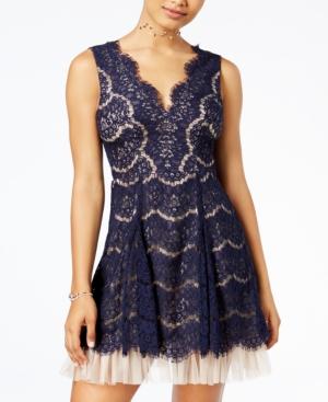 Trixxi Juniors' Scalloped Lace Fit & Flare Dress