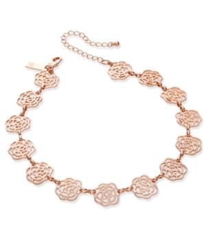 Inc International Concepts Rose Gold-tone Openwork Flower Choker Necklace, Only At Macy's