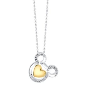 Two-tone Crystal Mickey Mouse 90th Anniversary Pendant Necklace In Sterling Silver For Unwritten, 18 Chain, .75 Pendant