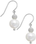 White Freshwater Pearl (9mm) And Silver Bead Hook Earrings In Sterling Silver