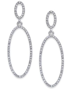 Inc International Concepts Silver-tone Pave Oval Drop Hoop Earrings, Only At Macy's
