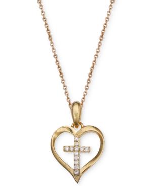 Giani Bernini Cubic Zirconia Heart Cross Pendant Necklace In 18k Gold Over Sterling Silver