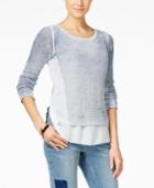 Inc International Concepts Combo-knit Chiffon-hem Top, Only At Macy's