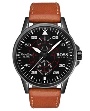 Boss Hugo Boss Men's Aviator Khaki Leather Strap Watch 44mm