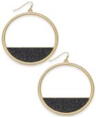 Thalia Sodi Extra Large Gold-tone Black Glitter Hoop Earrings, 2.2 Created For Macy's