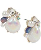 Betsey Johnson Gold-tone Imitation Pearl & Crystal Shell Stud Earrings