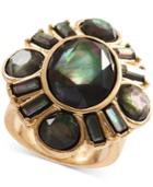 Lucky Brand Gold-tone Black Mother-of-pearl Stone Statement Ring