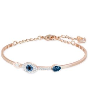 Swarovski Rose Gold-tone Clear And Blue Crystal Evil Eye Adjustable Bangle Bracelet