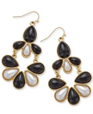 Thalia Sodi Gold-tone Imitation Pearl And Black Teardrop Chandelier Earrings, Only At Macy's
