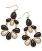 Thalia Sodi Gold-tone Imitation Pearl And Black Teardrop Chandelier Earrings, Only At Macy's