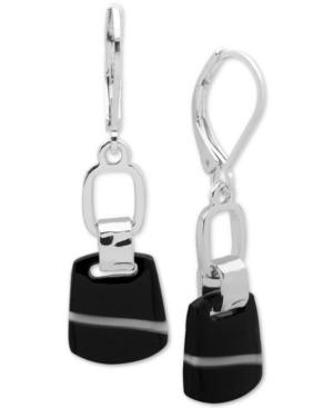 Nine West Silver-tone Black Stone Drop Earrings