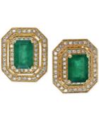 Effy Emerald (1-9/10 Ct. T.w.) And Diamond (3/8 Ct. T.w.) Button Earrings In 14k Gold