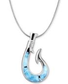 Marahlago Larimar Fish Hook 21 Necklace In Sterling Silver