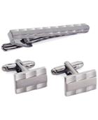 Geoffrey Beene Polished Gunmetal Wave Border Tie Clip & Cufflinks