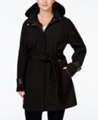 Via Spiga Plus Size Faux-leather-trim Hooded Water-repellent Raincoat