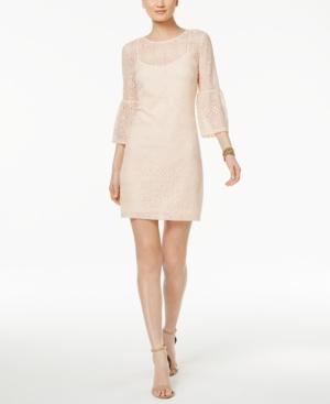 Jessica Simpson Lace Illusion Bell-sleeve Sheath Dress