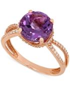 Amethyst (2-1/2 Ct. T.w.) And Diamond (1/6 Ct. T.w.) Split Shank Ring In 14k Rose Gold