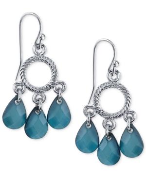 2028 Silver-tone Blue Stone Small Chandelier Earrings