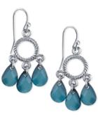 2028 Silver-tone Blue Stone Small Chandelier Earrings