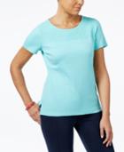 Karen Scott Cotton Lace-yoke T-shirt, Only At Macy's