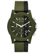 Ax Armani Exchange Men's Chronograph Outerbanks Green & Black Silicone Strap Watch 45mm