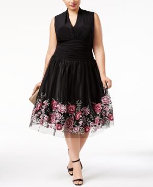 Sl Fashions Plus Size Embroidered Fit & Flare Dress