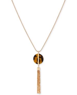 Guess Gold-tone Tortoise-look & Chain Tassel Pendant Necklace