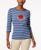Karen Scott Cotton Striped Graphic T-shirt, Created For Macy's