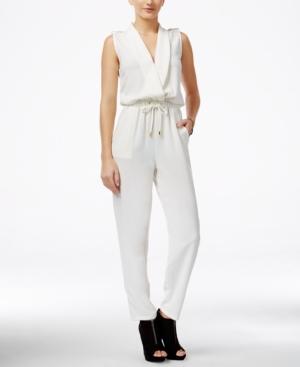 Marilyn Monroe Juniors' Shawl-collar Sleeveless Jumpsuit