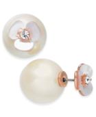 Kate Spade New York Rose Gold-tone Imitation Pearl And Flower Reversible Stud Earrings