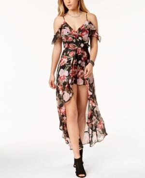 Material Girl Juniors' Rose-print Ruffled Romper, Created For Macy's