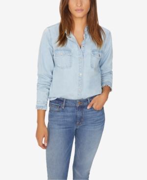 Sanctuary Cotton Ruffled-trim Denim Shirt