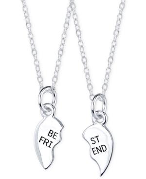 Unwritten Split Heart Best Friends Two Piece Pendant Necklace Set In Sterling Silver
